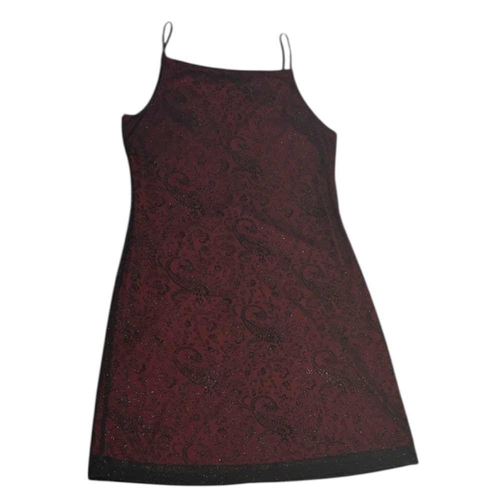 Short Red Dress with Sheer Black Overlay